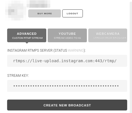 Параметры трансляции в Instafeed
